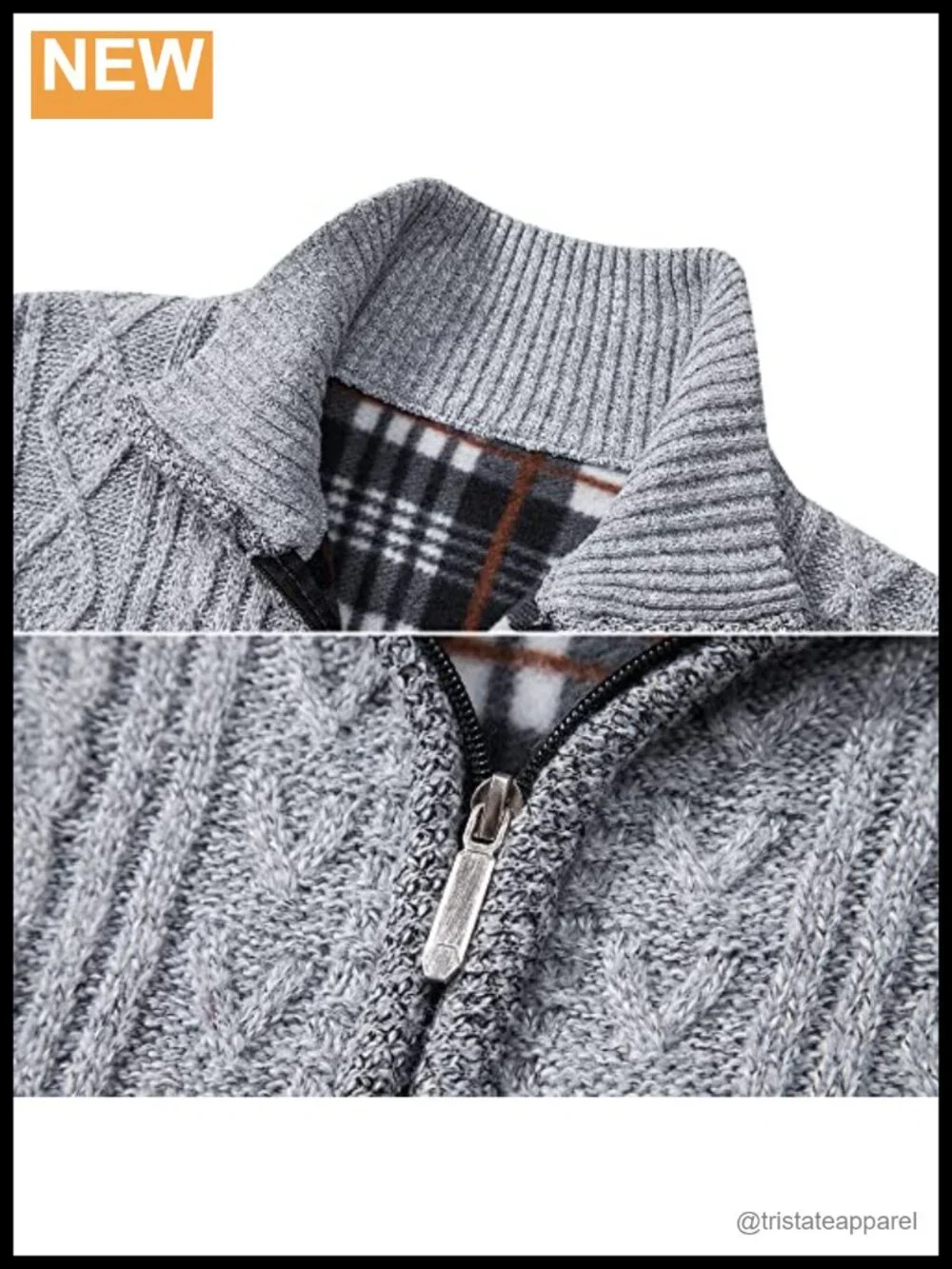 Men's Full Zip Cardigan Sweater Soft Fleece Lined Cable Pattern Knit